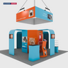 Stand îlot 6x6m avec tour à 8 pans, arches TV et supports iPad