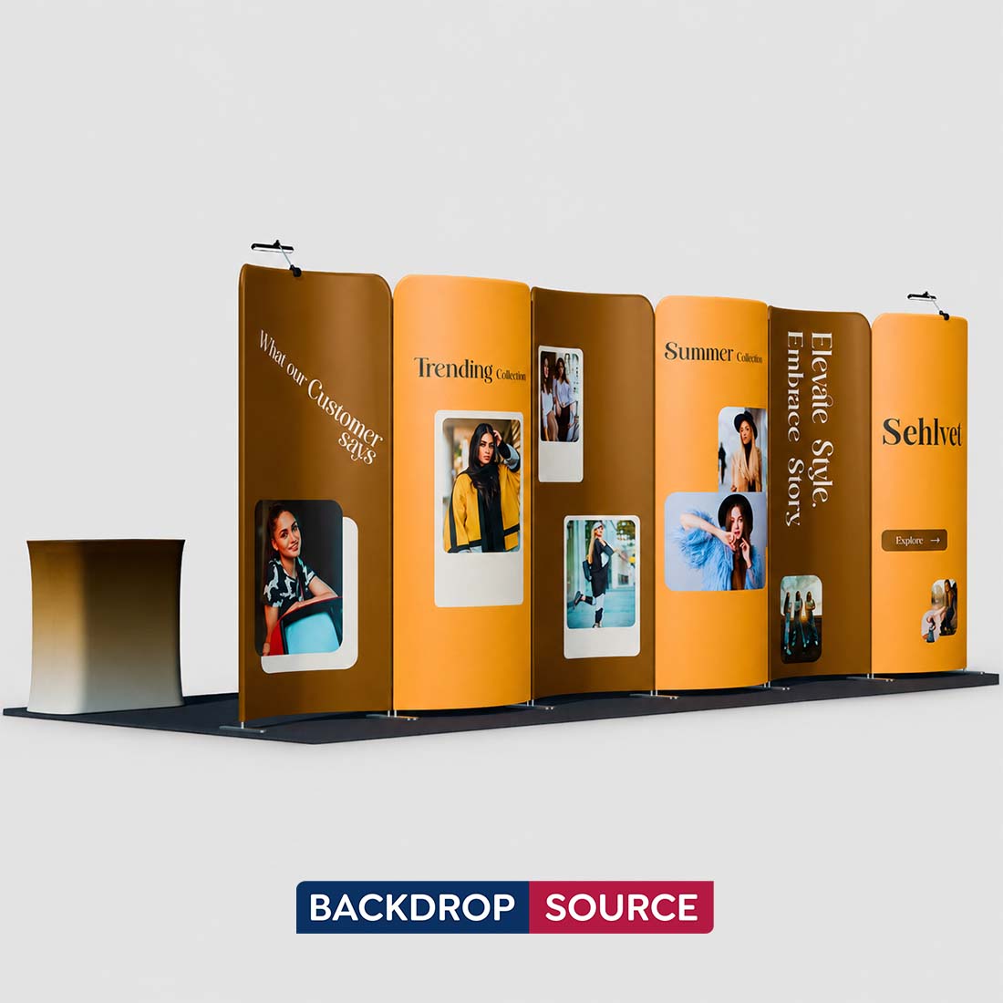 Kit de stand courbe magnétique 3x6m avec 2 comptoirs