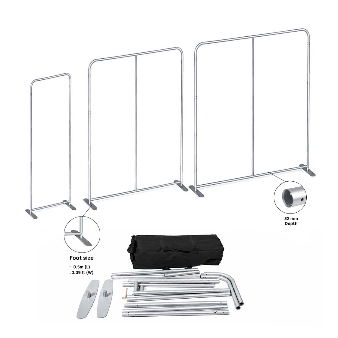 Stand d'exposition portable en tissu, hauteur 2,5 m