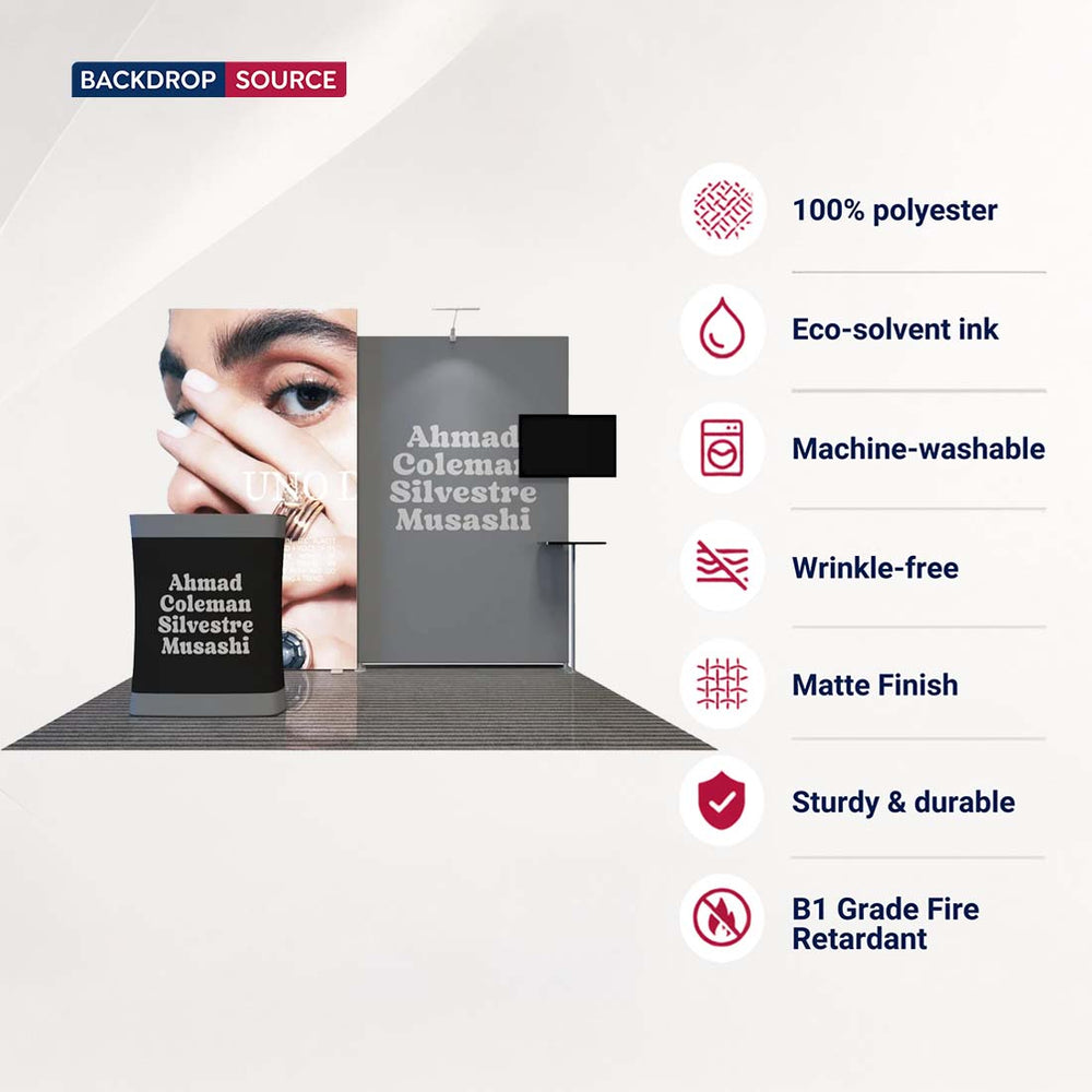 Kit de stand rétroéclairé SEG 3x3m avec mur TV et comptoir LED