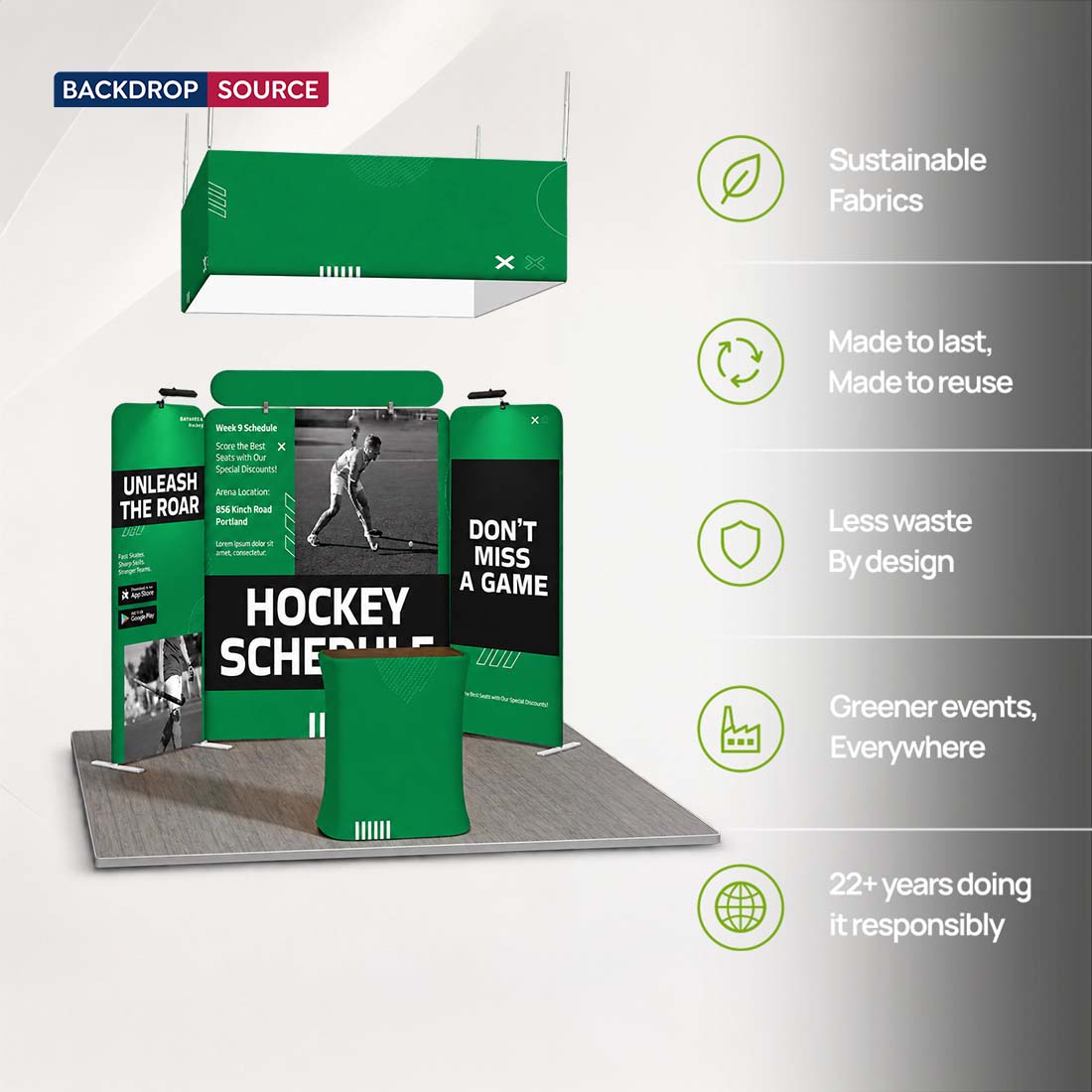 Kit de stand magnétique 3x3m avec bannière suspendue et comptoir