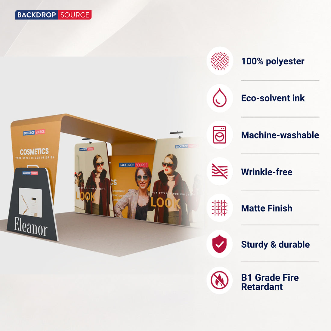 Kit de stand 6x3m avec paroi de fond de 6m, stands en chevauchement et arche