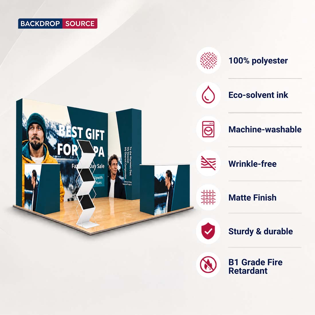 3x3m 3D Media Wall Corner Booth Kit with 3 Counters