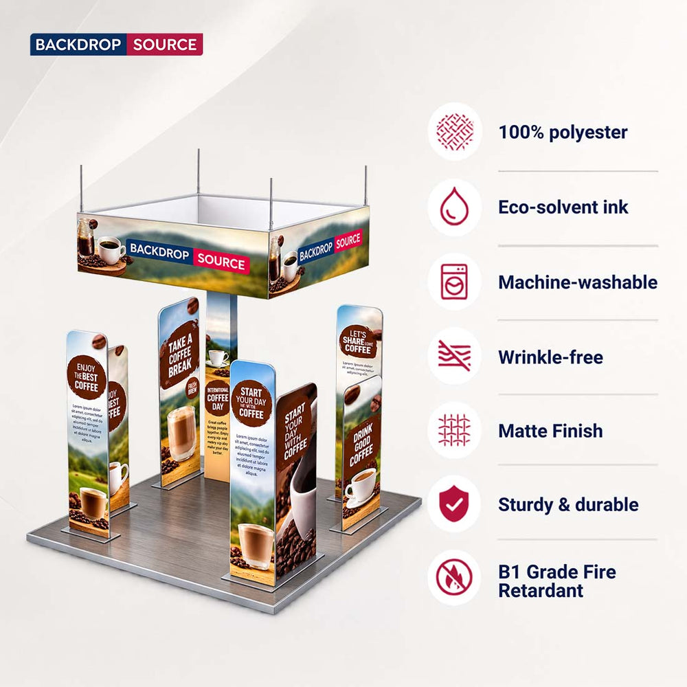 Kit de stand magnétique 3x3m avec bannière suspendue sur 4 côtés