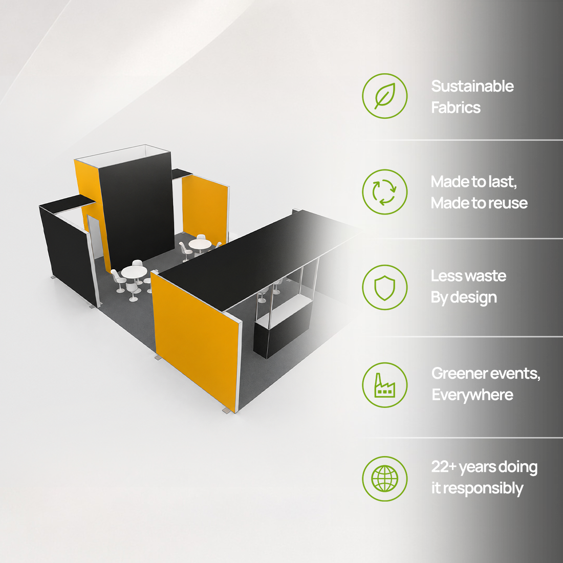 Kit de stand SEG 9x6m avec espace de réunion et comptoir-tour verrouillable