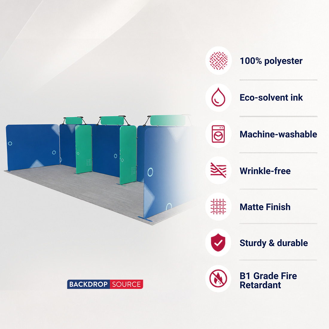 Kit de stand en tissu tendu 9x6m avec supports de bannière et éclairage LED