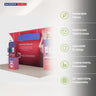 Kit de stand 6x3m avec tours incurvées, étagères et enseigne suspendue