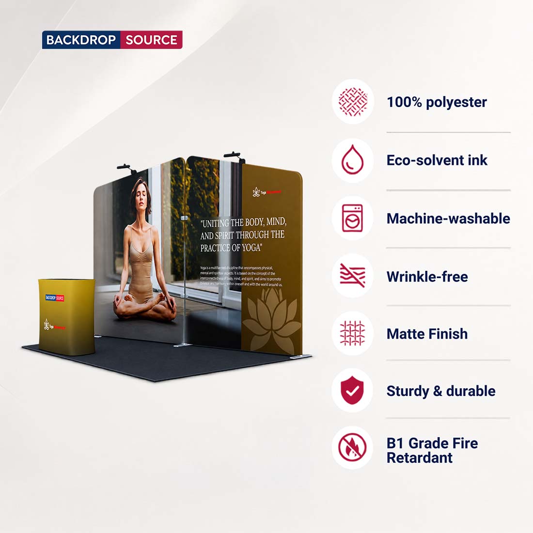 Kit de stand 3x3 m avec deux murs inclinés et comptoir