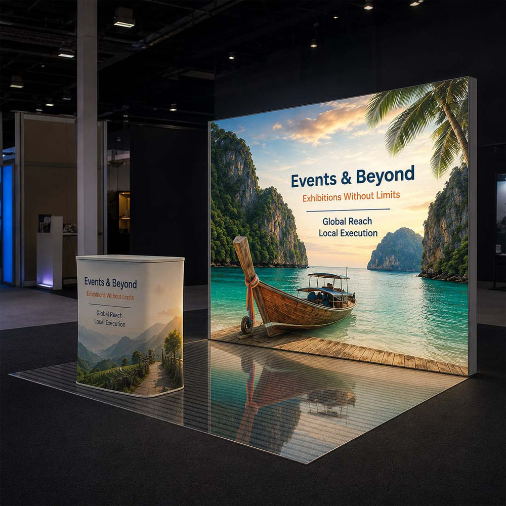 Mur rétroéclairé SEG 3x3m avec comptoir LED