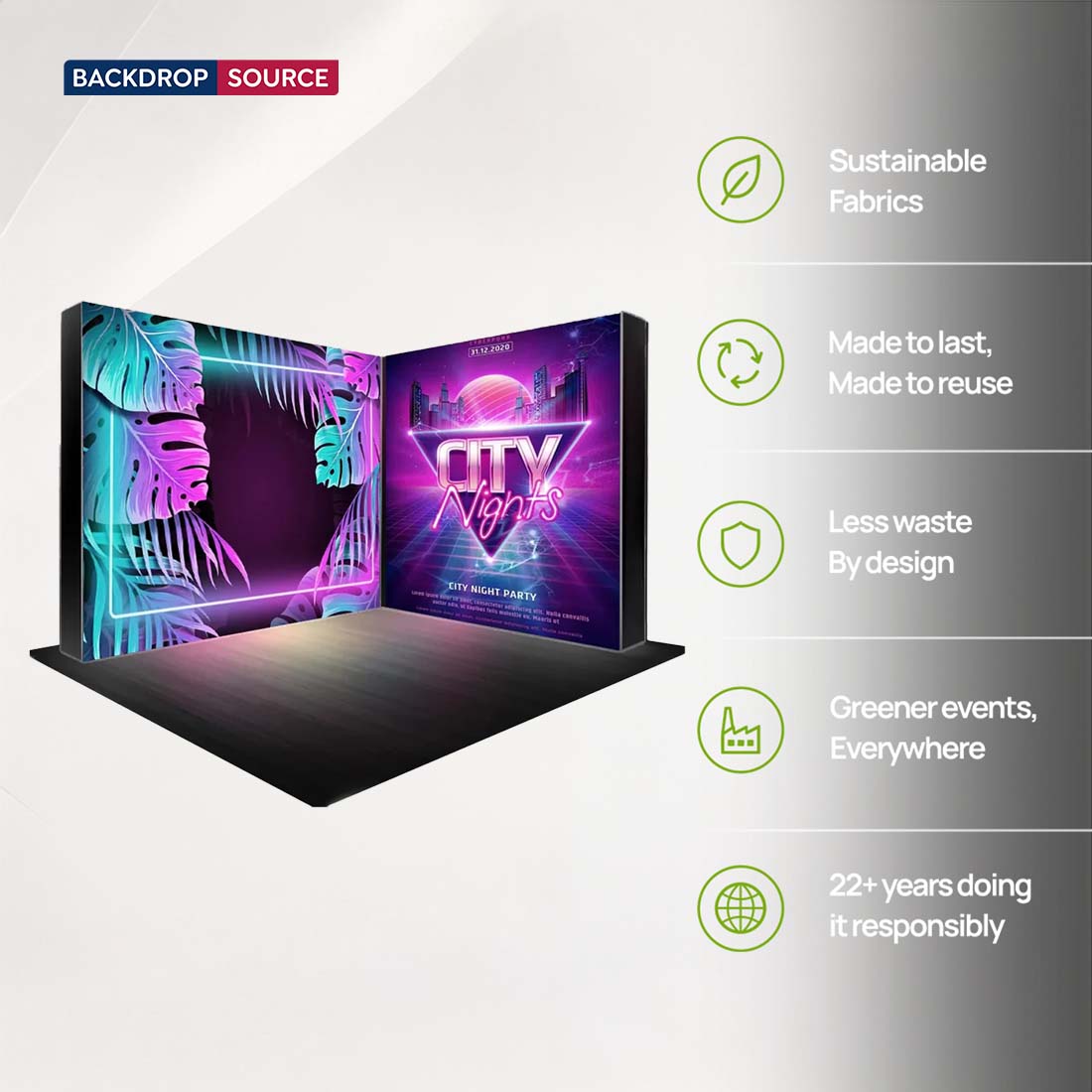 L-Shaped Illuminated Media Wall Set with Counters for 3x3m Booths