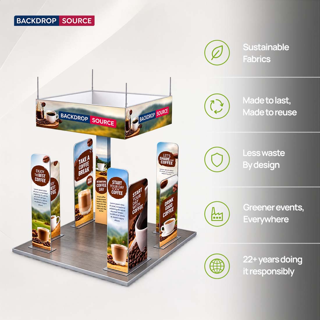 Kit de stand magnétique 3x3m avec bannière suspendue sur 4 côtés