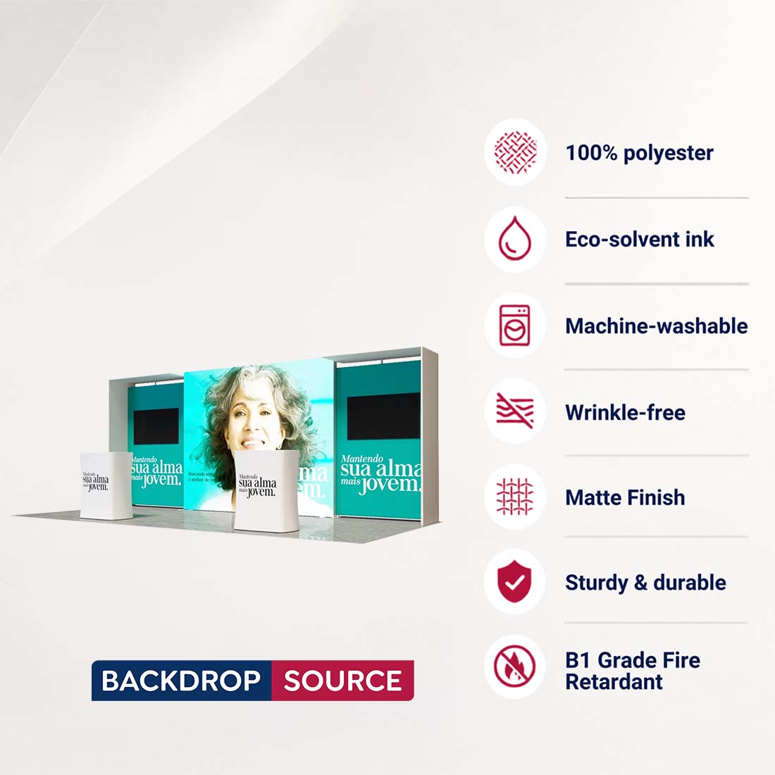 Kit de stand SEG rétroéclairé 3x6m avec supports en arche en L et 2 murs TV