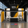 Kit de stand SEG 9x6m avec espace de réunion et comptoir-tour verrouillable