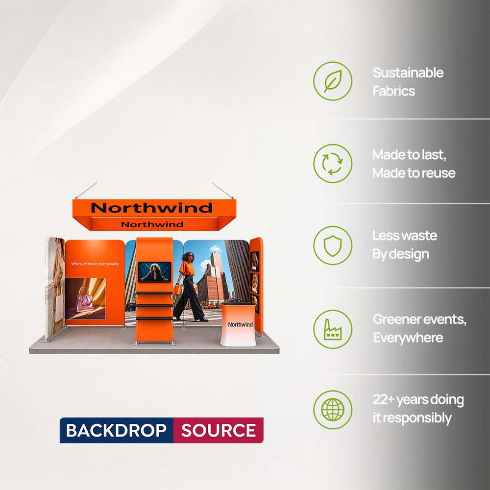 Kit de stand magnétique 3x6m avec tour TV en L et bannière suspendue