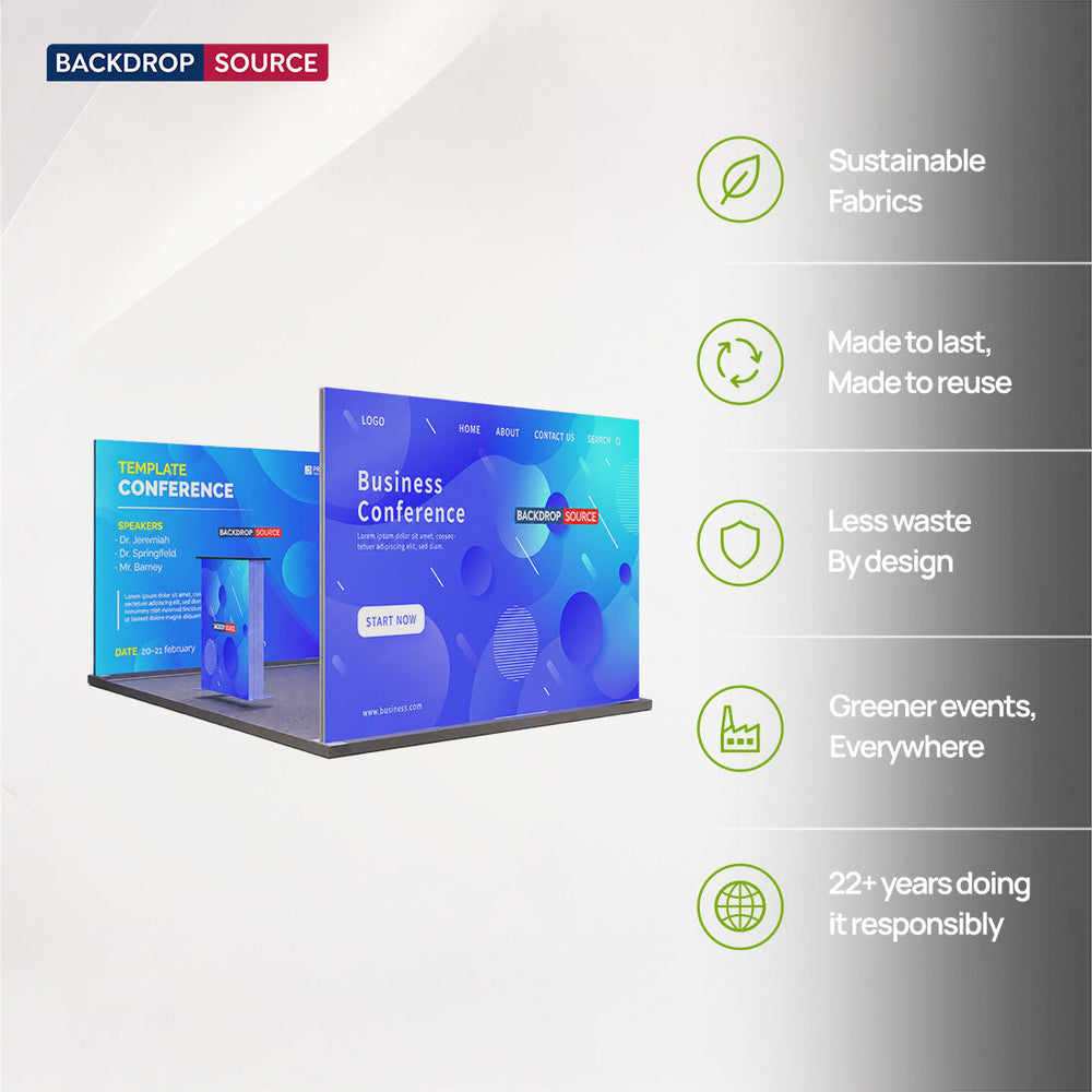 Kit de stand en U avec murs rétroéclairés SEG (3 caissons lumineux) et comptoir