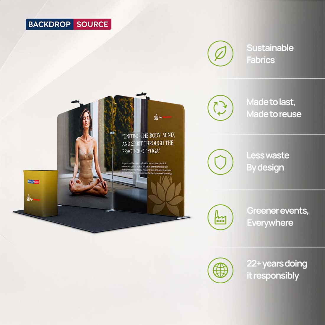 Kit de stand 3x3 m avec deux murs inclinés et comptoir