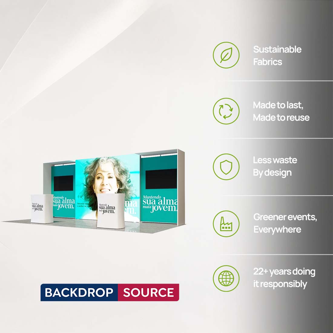Kit de stand SEG rétroéclairé 3x6m avec supports en arche en L et 2 murs TV