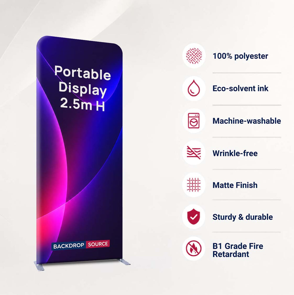 Stand d'exposition portable en tissu, hauteur 2,5 m