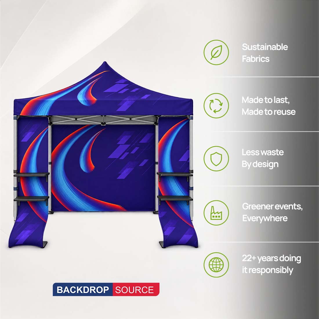 Kit d'auvent en tissu 3 m x 3 m avec étagères en cascade et supports TV
