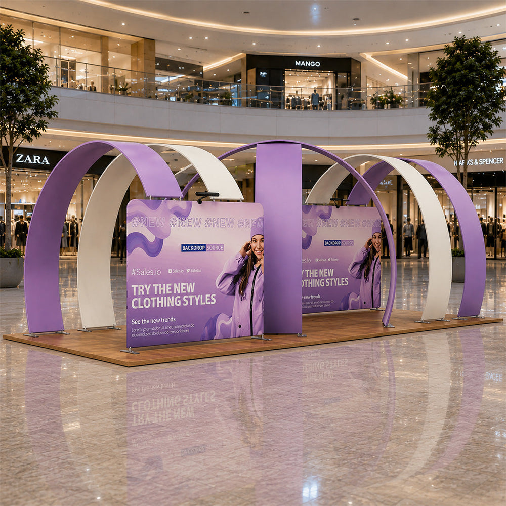 12x6m Curved Arch Booth Kit with Media Walls & 4 TV Mounts
