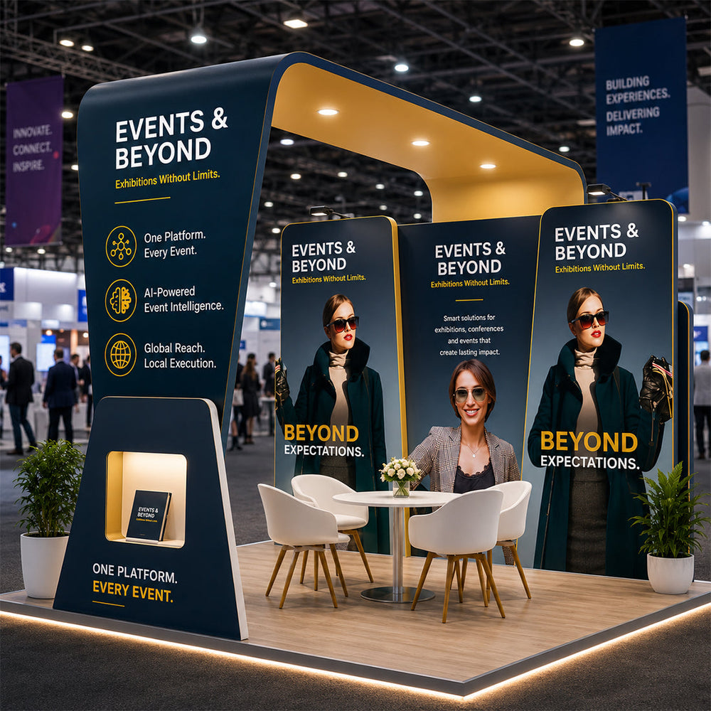 Kit de stand 6x3m avec paroi de fond de 6m, stands en chevauchement et arche