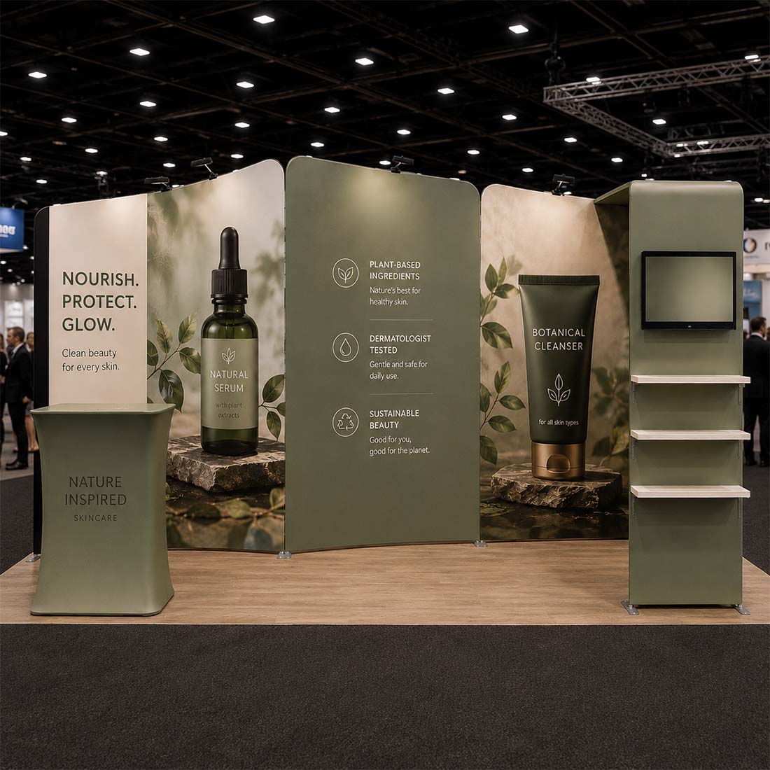 3x6m Booth Kit with Inclined Walls, L-Shape TV Tower & Counter
