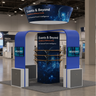 6x6m Island Booth with TV Arches, Cubic Tower & 12 Shelves