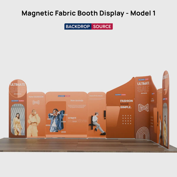 Mur de stand en tissu magnétique 6x6m avec panneaux mixtes incurvés et angulaires