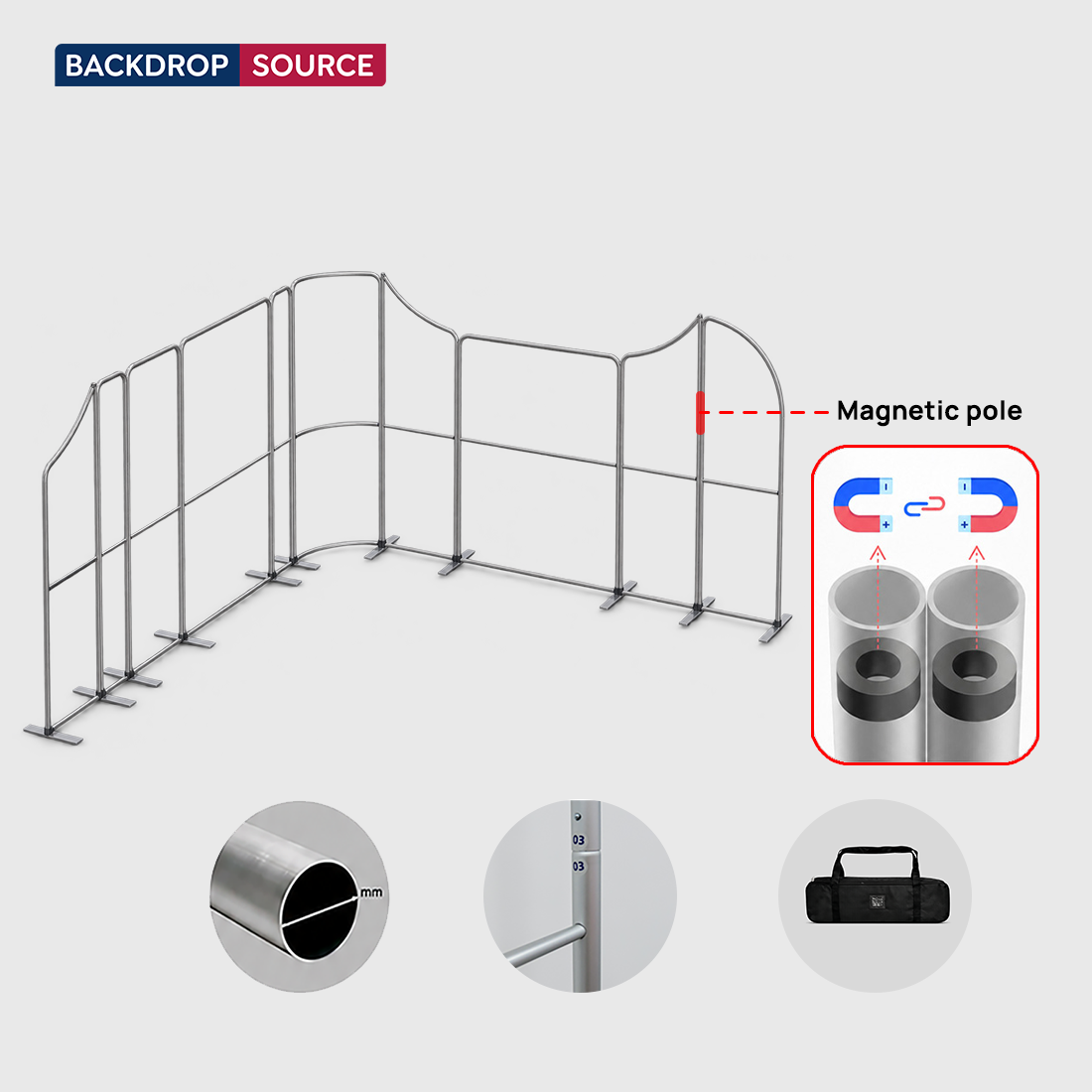 Mur de stand en tissu magnétique 5x5 m avec 10 panneaux