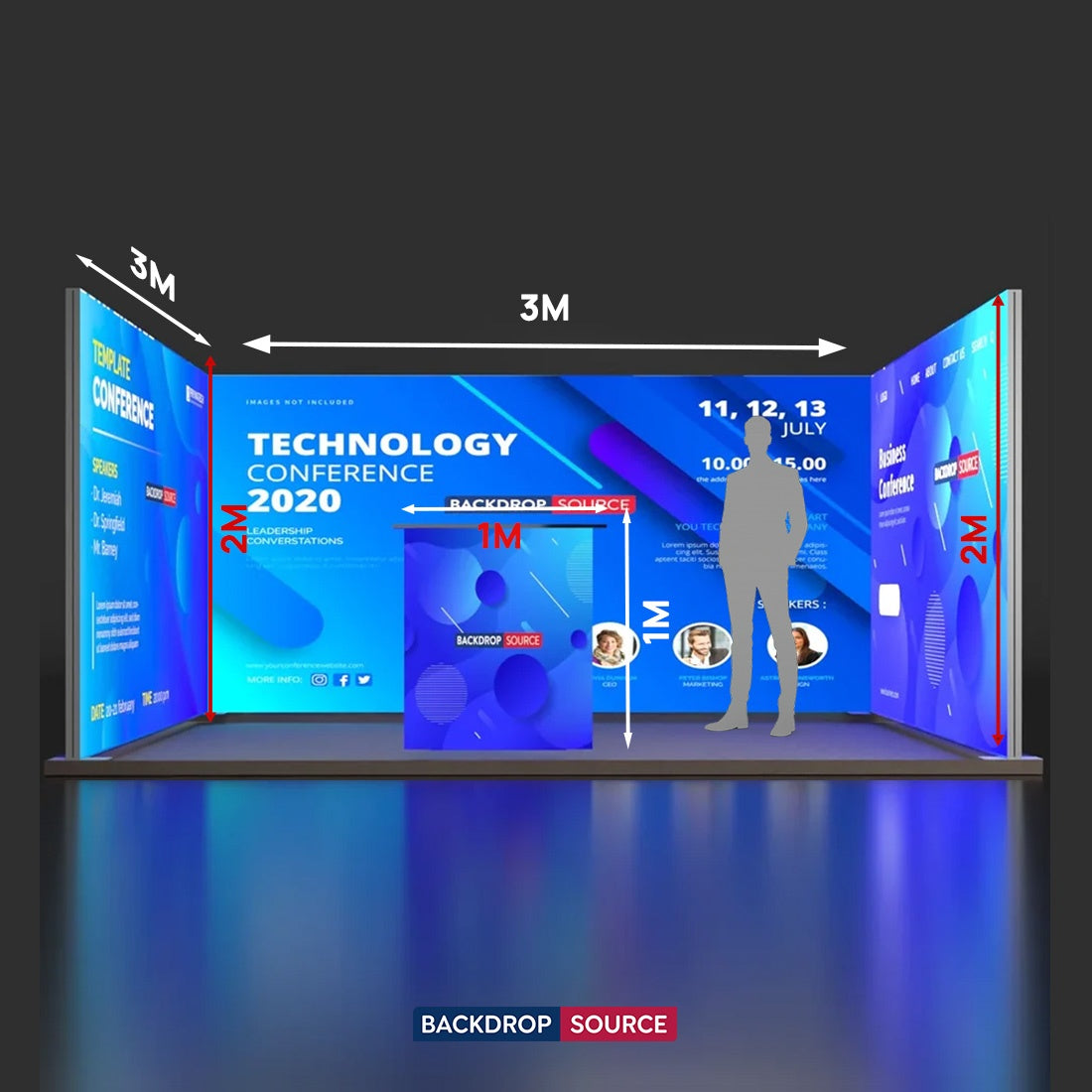 Kit de stand en U avec murs rétroéclairés SEG (3 caissons lumineux) et comptoir