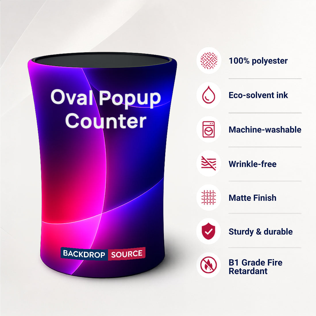 Comptoir pliable ovale en tissu rétroéclairé