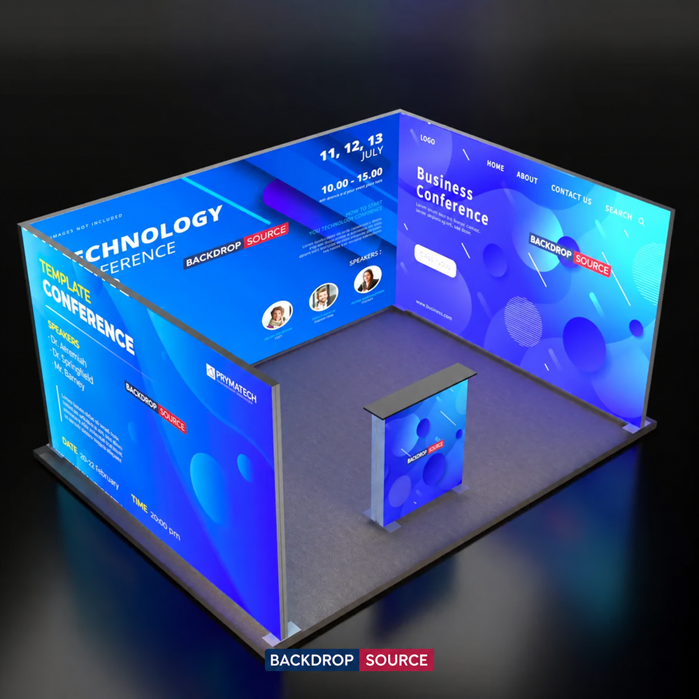 Kit de stand en U avec murs rétroéclairés SEG (3 caissons lumineux) et comptoir