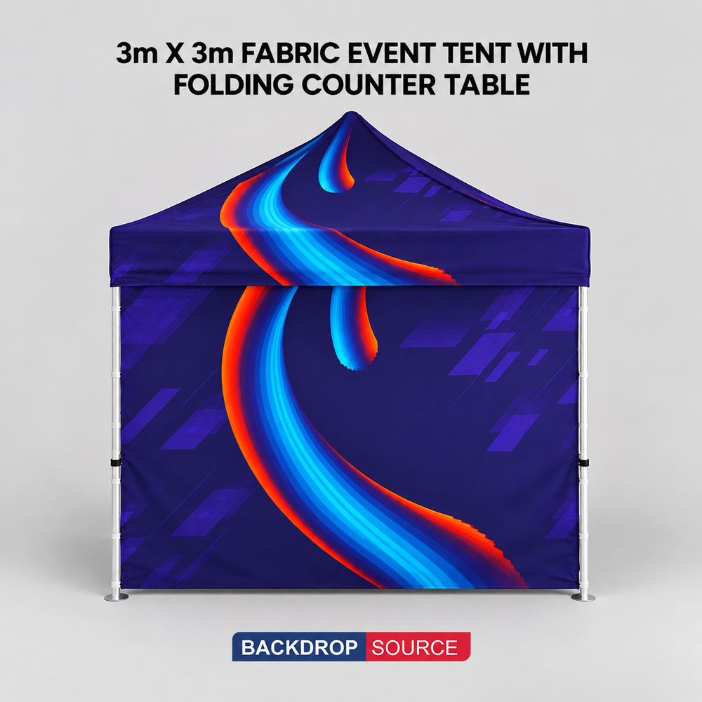 Tente événementielle en tissu 3 m x 3 m avec comptoir pliant
