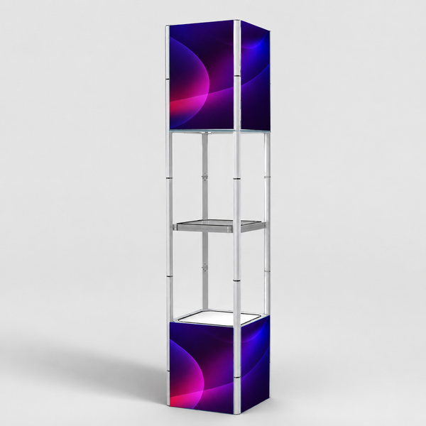 Présentoir tour en spirale en aluminium portable carré - 5 niveaux d'étagères
