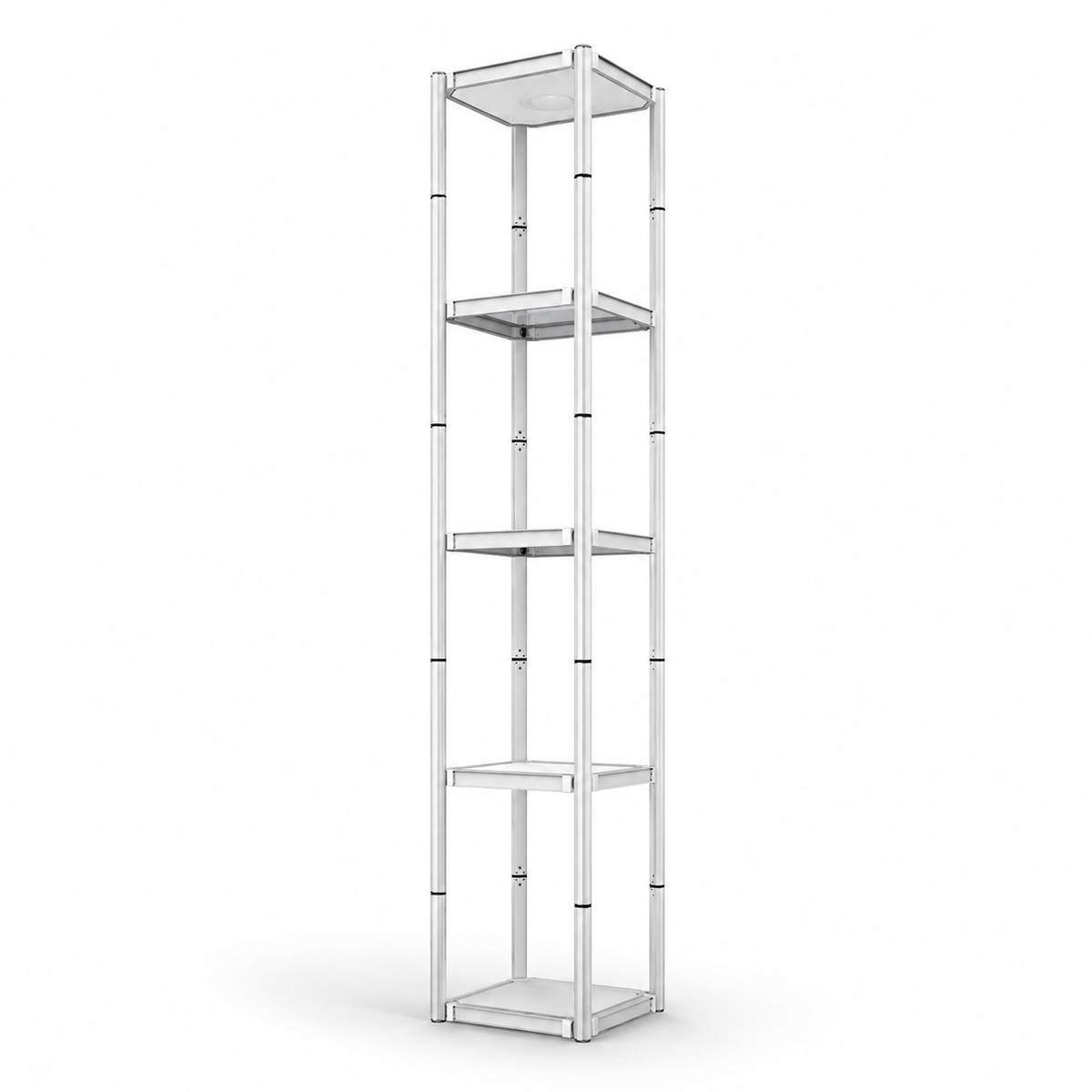 Présentoir tour en spirale en aluminium portable carré - 5 niveaux d'étagères