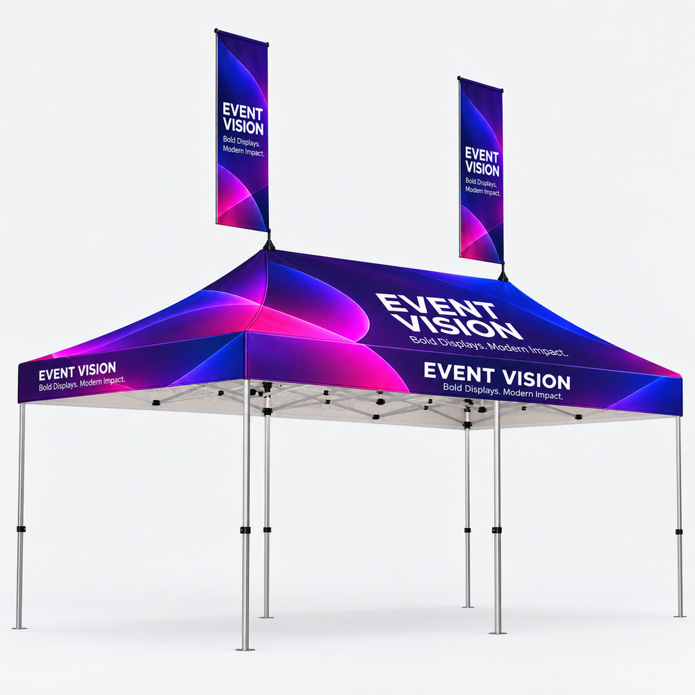 Tente pliante 6 m x 3 m avec kit de drapeau à sommet