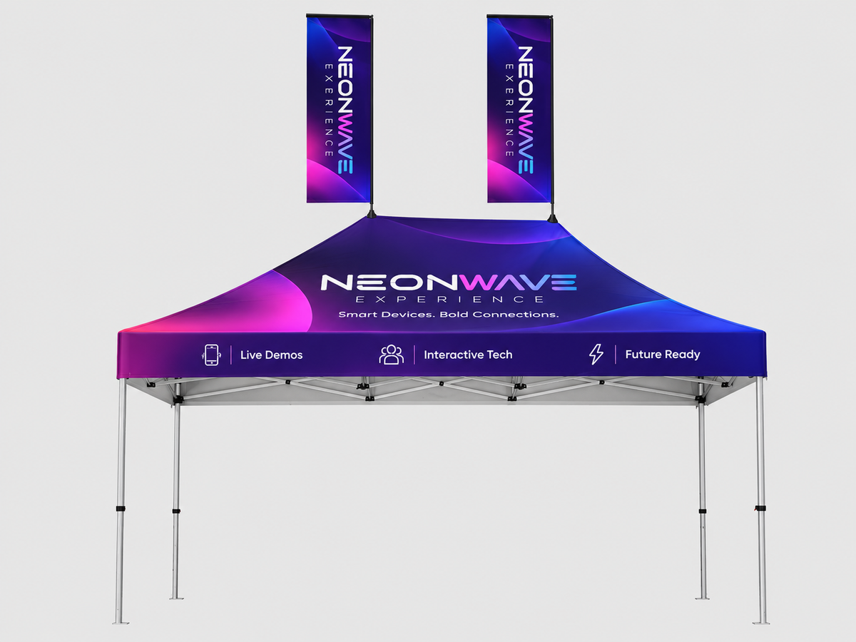 Tente pliante 4,5 m x 3 m avec kit de drapeau à voile