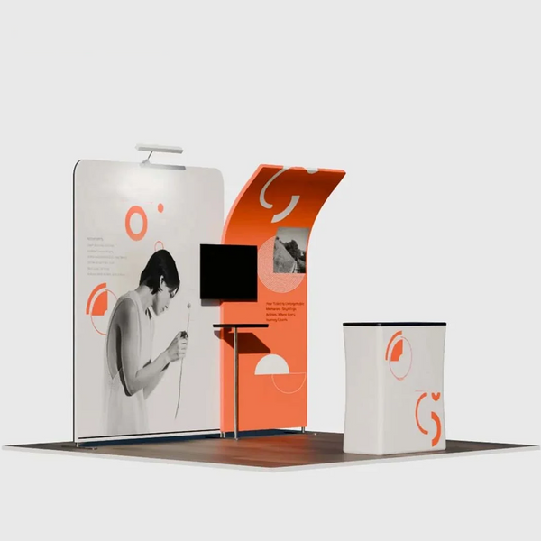 Kit de stand 3x3m avec parois droites hautes et courbes, comptoir et TV