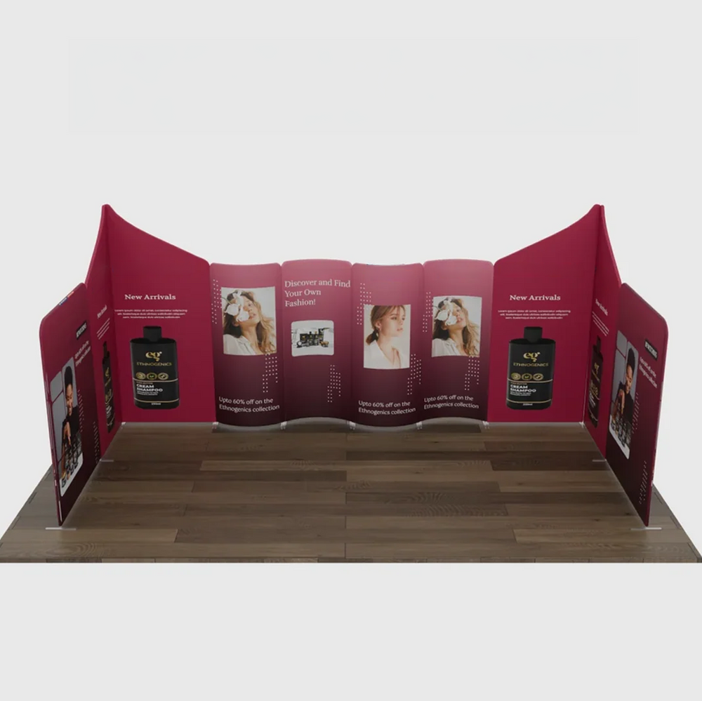 6x6m Magnetic Fabric Booth Wall with 10 Curved & Slope Panels