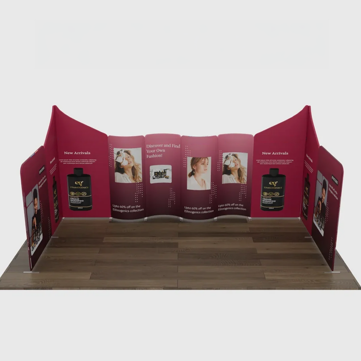 6x6m Magnetic Fabric Booth Wall with 10 Curved & Slope Panels