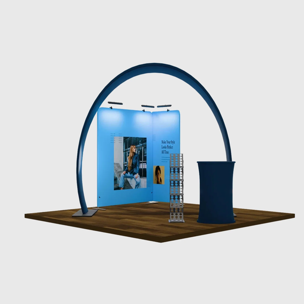Kit d'exposition modulaire en arc outrepassé pour stands de 3 m de large