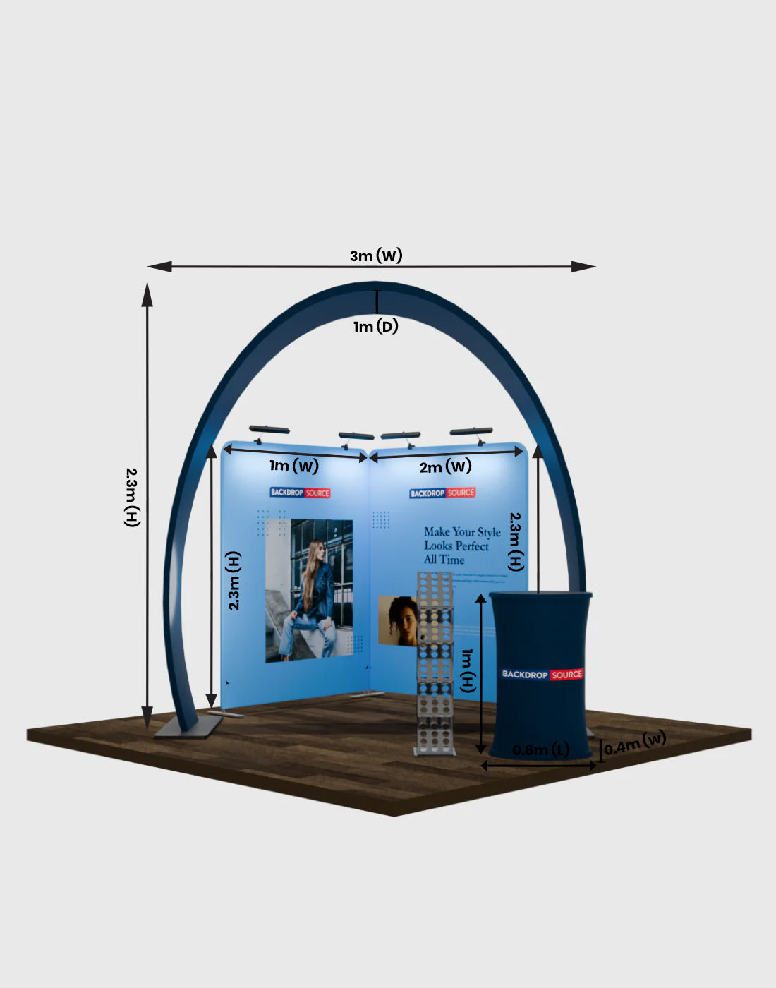 Modular horseshoe exhibition kit for 3m wide stands