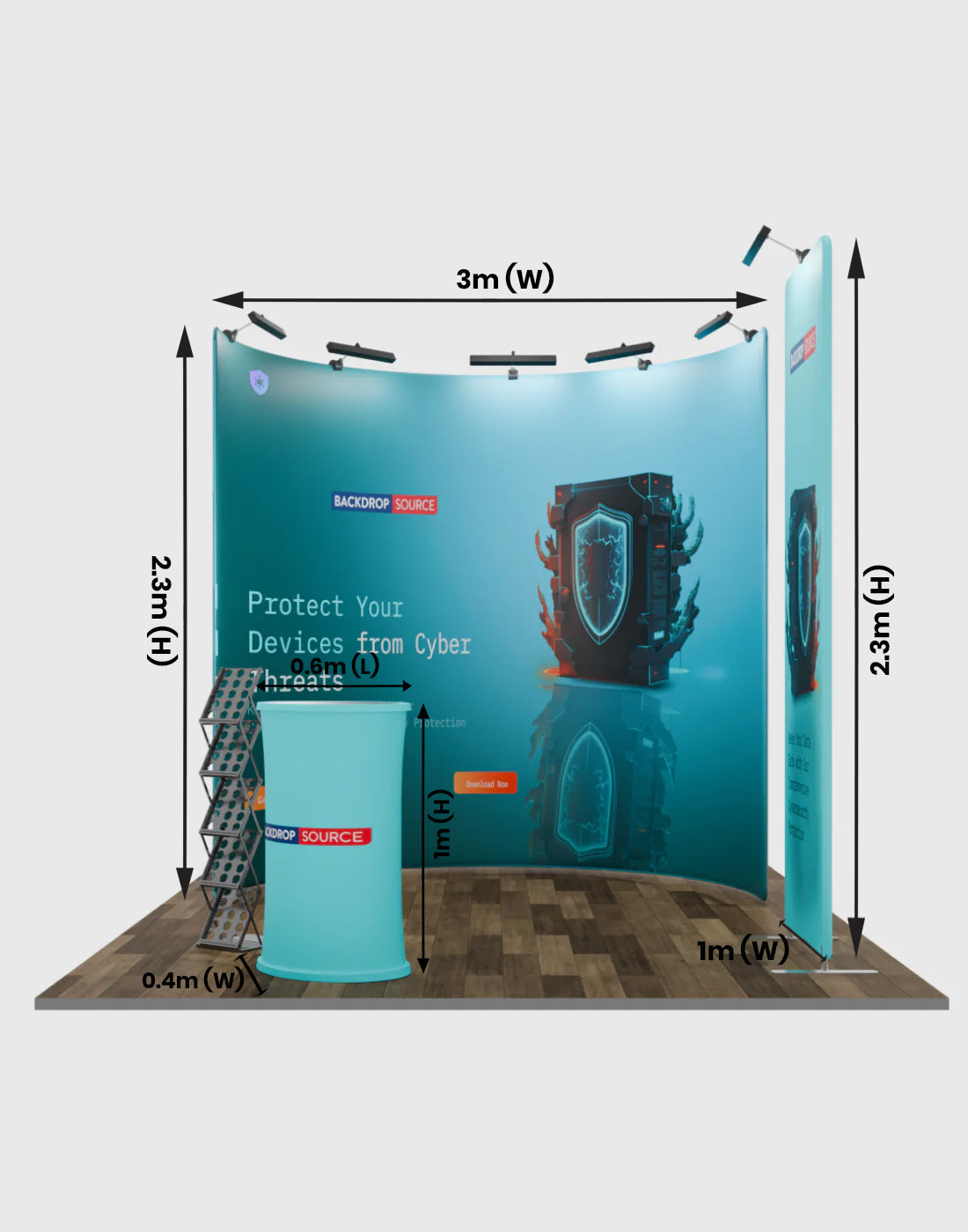Kit d'exposition modulaire en U pour stands de 3 m de large