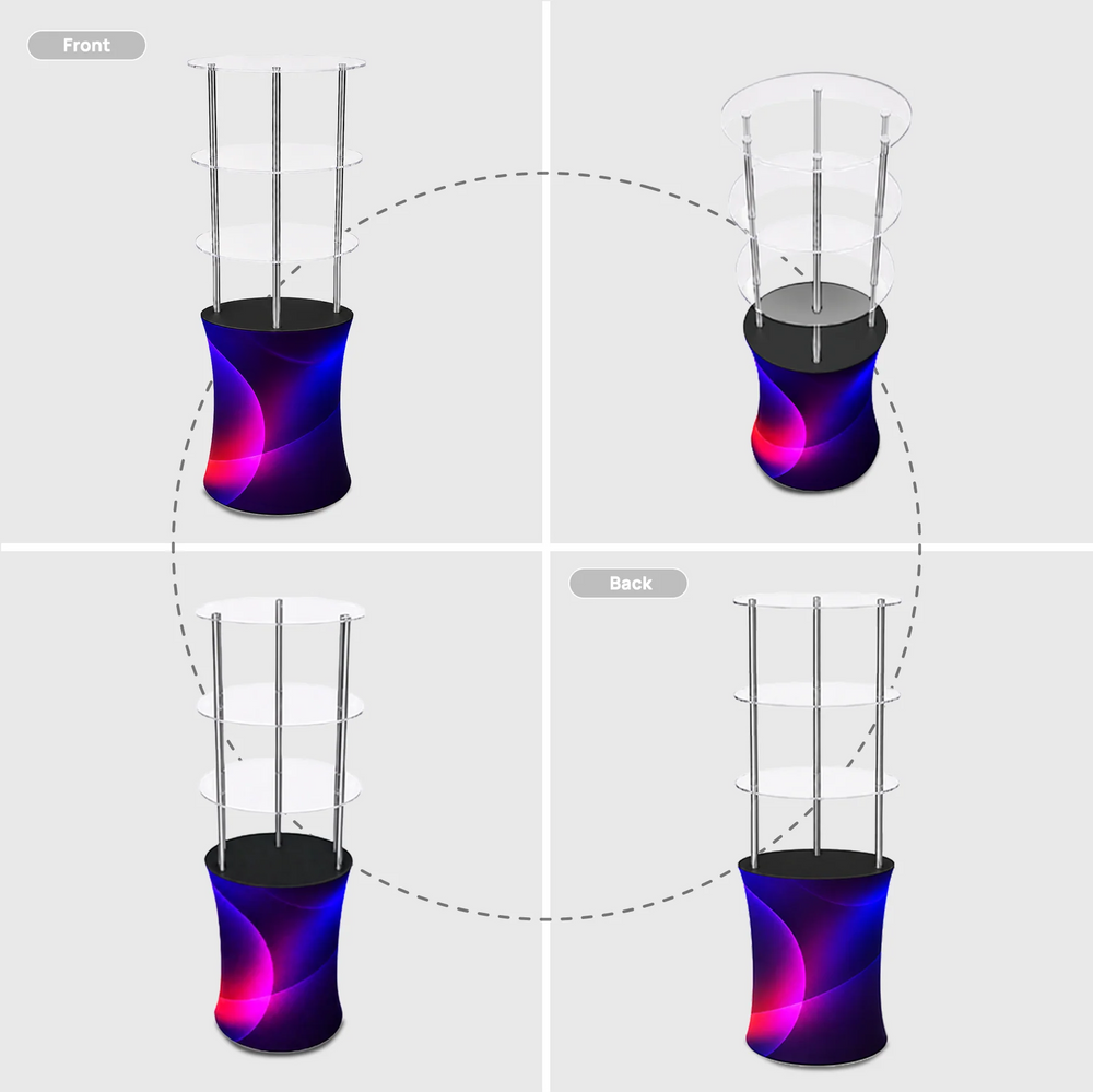 Oval Fabric Display Counter with Acrylic Triple Shelves
