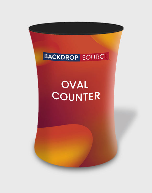 Oval fabric exhibition counter (for podiums and exhibition stands)