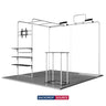 Kit de stand 3x3m avec tour pour écran en L, étagère et comptoir