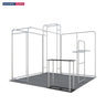 Kit de stand en L 3x3m avec mur à caisson d'étagères 3D et comptoir