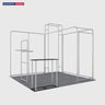 Kit de stand en L 3x3m avec mur à caisson d'étagères 3D et comptoir