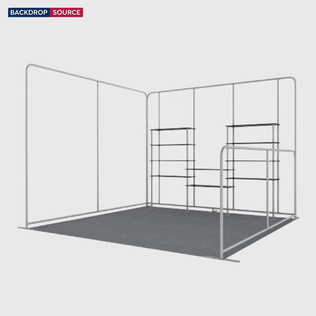 Kit de stand d'angle 3x3m avec murs de fond et latéraux & 10 étagères