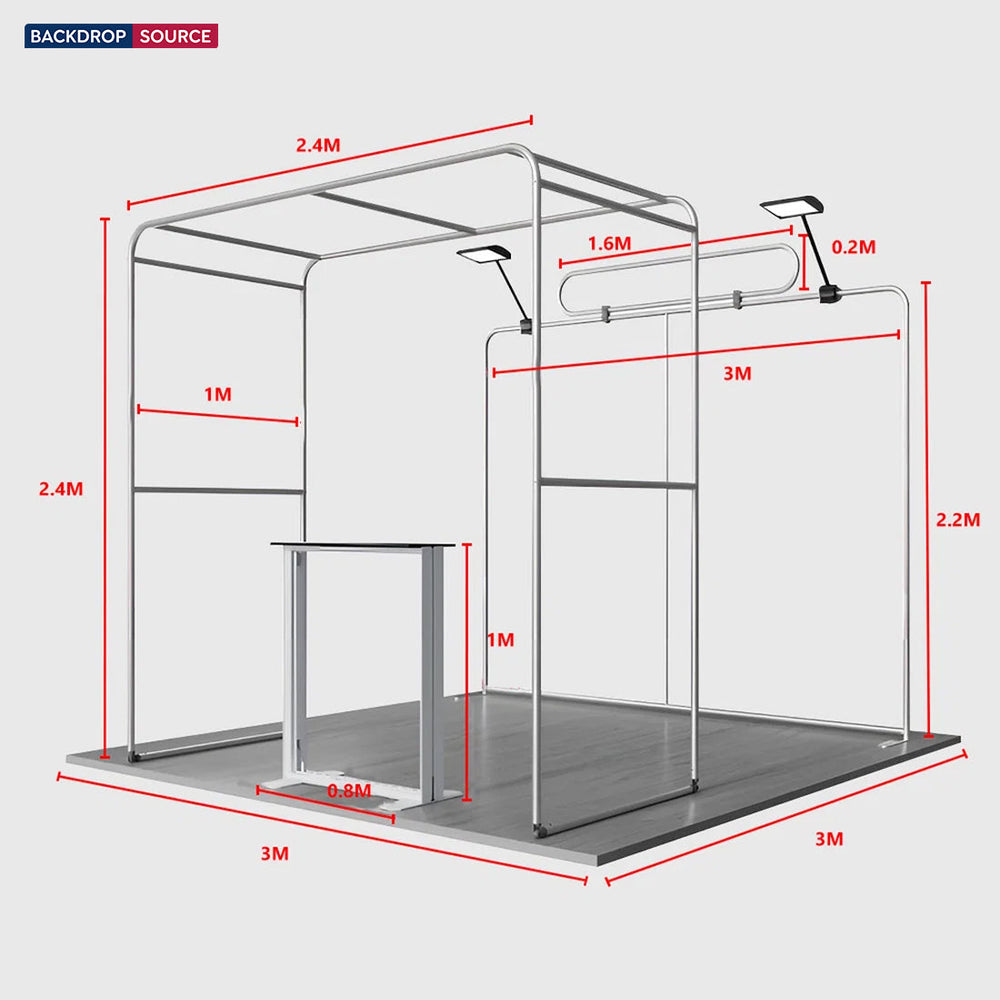 Kit de stand en arche carrée 3x3m avec comptoir rétroéclairé